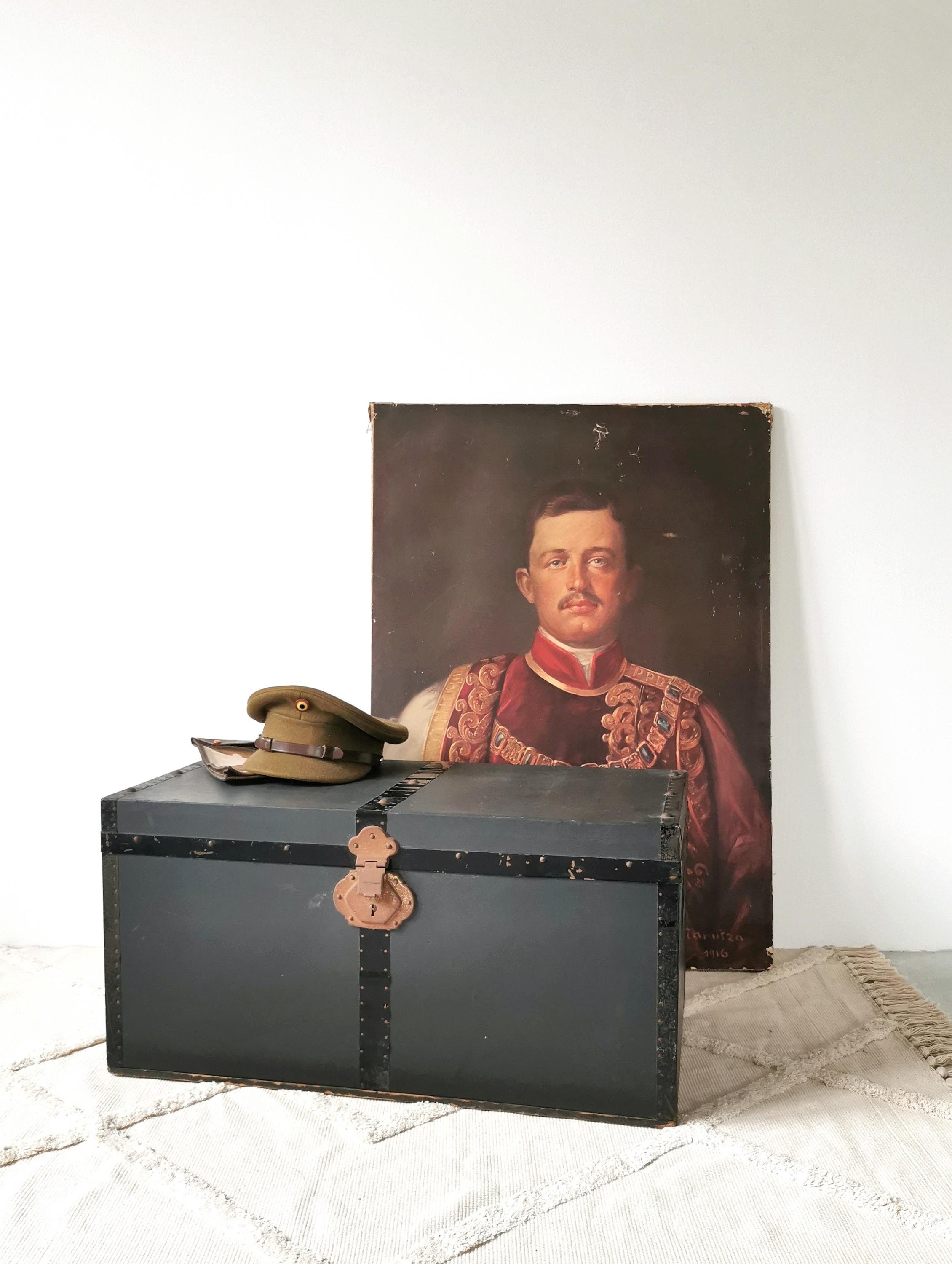 Vintage overseas travel suitcase, metal fittings, Germany, 1920s