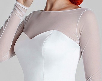 Stretch-Braut-Bolero  Stretch-Tüll – transparente Bolero-Jacke für Hochzeit lange Ärmel Weiß