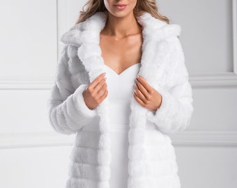 Faux fur bridal winter coat  Mink Fur Bridal Coat Warm Cover-Up Long Jacket