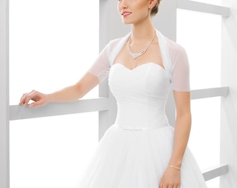 Short Sleeves Stretchy Tulle Bridal Bolero Wrap Shrug Tulle Cover Up with Short Sleeves