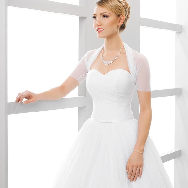 Short Sleeves Stretchy Tulle Bridal Bolero Wrap Shrug Tulle Cover Up with Short Sleeves