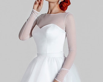 Stretch-Braut-Bolero  Stretch-Tüll – transparente Bolero-Jacke für Hochzeit lange Ärmel Creme