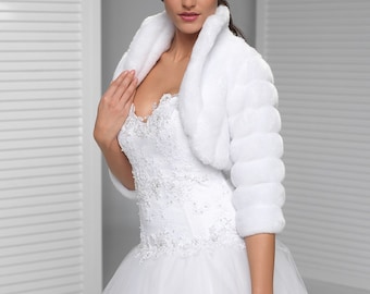 Fux fur mink Bridal Bolero 2/3 Sleeves Warm Bolero for Bride | Winter Wedding Faxu Fur Bolero
