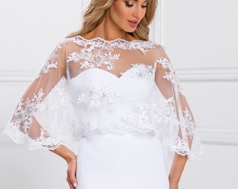 Lace Bridal Cape in Ivory and White Short Cape