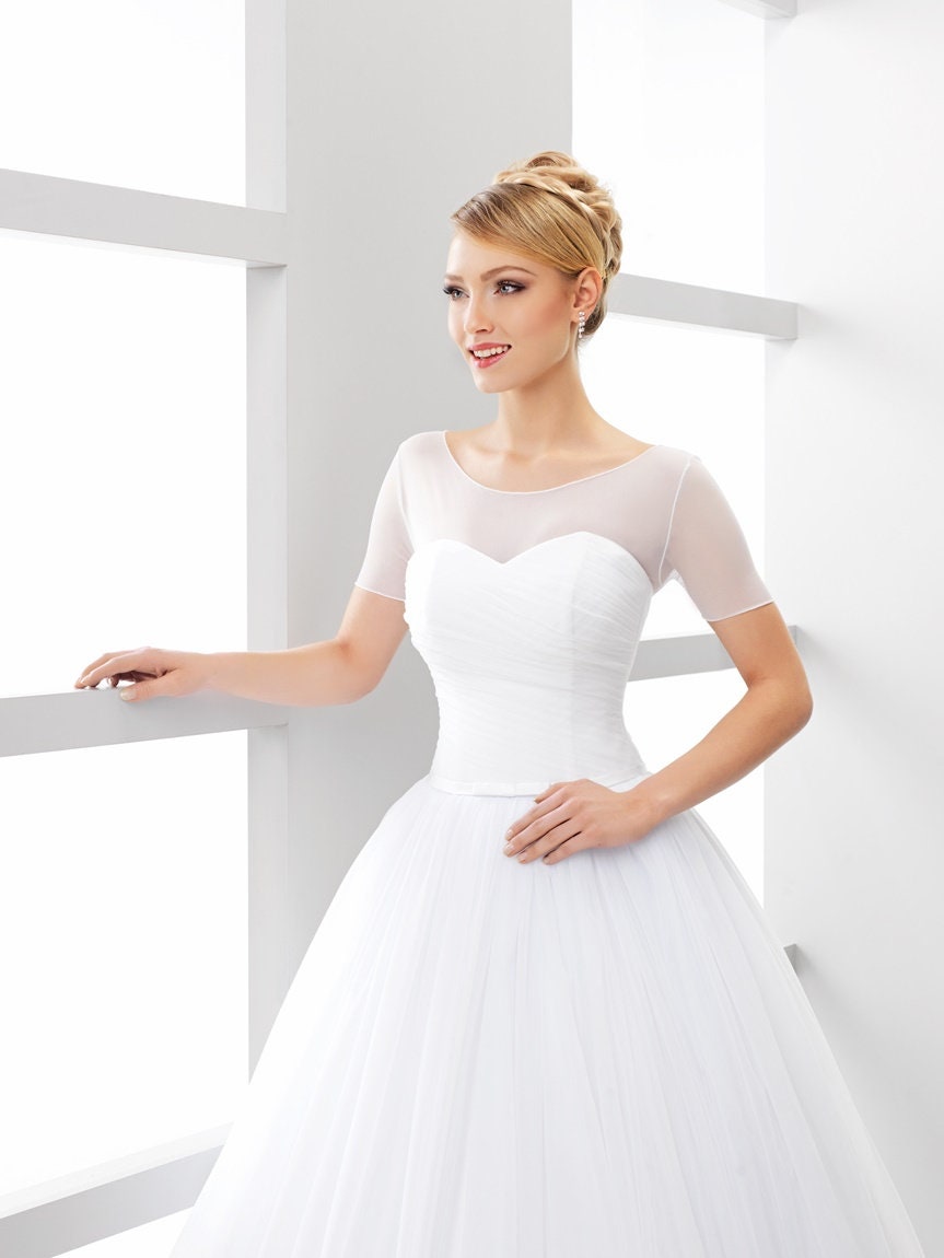 Stretch bridal bolero stretch tulle - transparent bolero jacket for wedding Tight bolero Wedding Top Tulle tshirt Sleeveless