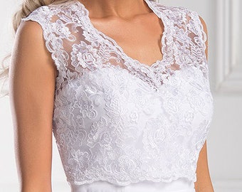 Sleeveless Wedding top lace bolero, bridal lace top bolero, ivory or white  keyhole back, alencon lace