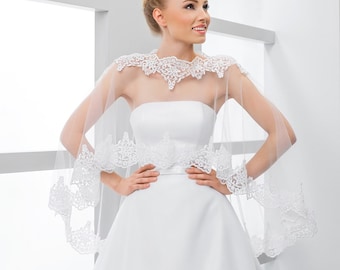 Bridal Cape Soft Tulle with lace trimming both in Ivory and White