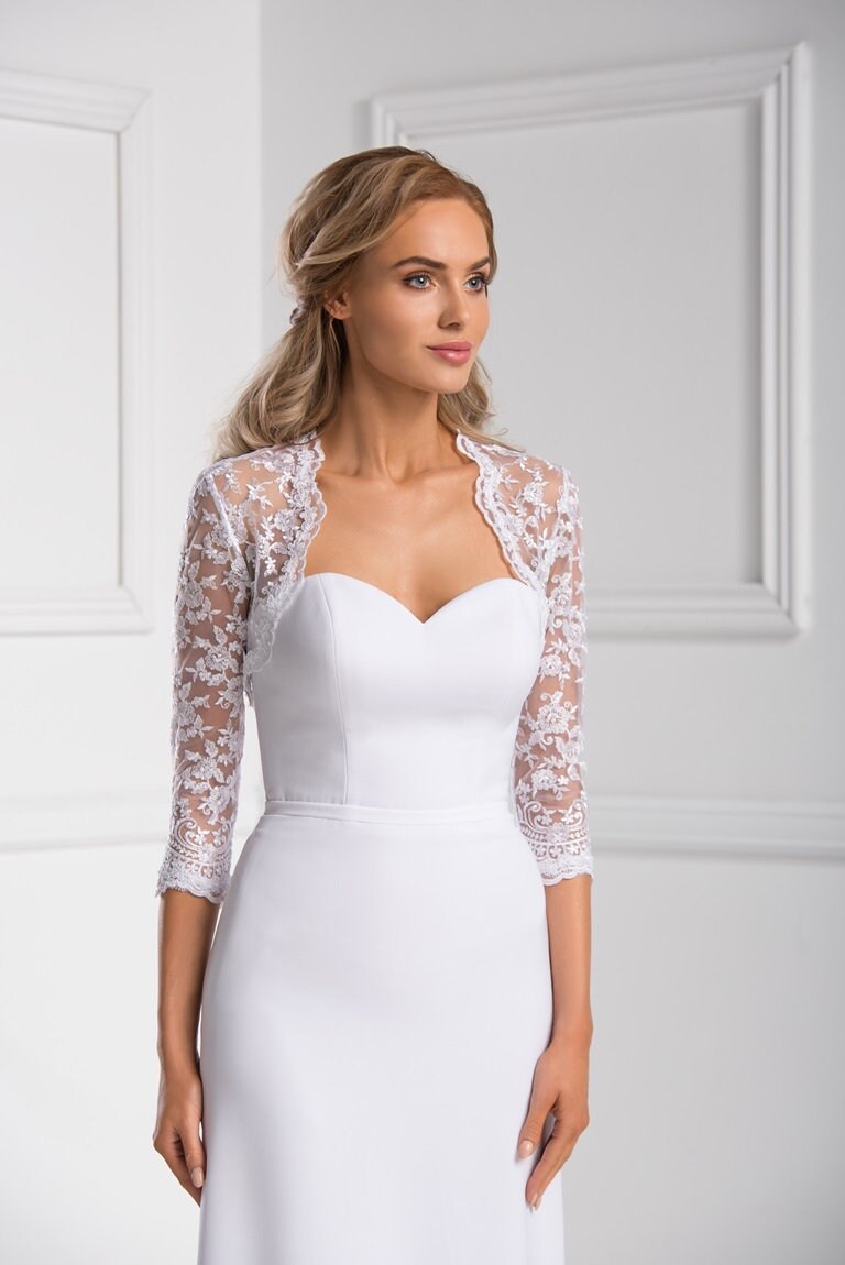 2/3 Long Sleeve Lace Bridal Bolero Jacket Lace Wedding Top 2