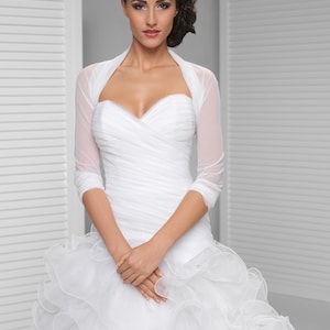 Stretch Tulle Simple Bridal Cover Up | Elastic Tulle Simple Bridal Shrug | White, Ivory, Black