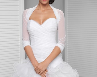 Stretch Tulle Simple Bridal Cover Up | Elastic Tulle Simple Bridal Shrug | White, Ivory, Black