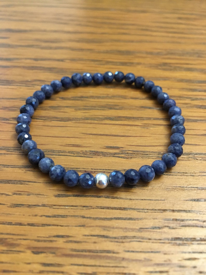 Blue Sapphire Bracelet Handmade Gemstone Bracelet Grade A Genuine Sapphire Stone Yoga Crystal Bracelet Meditation September Birthstone image 5