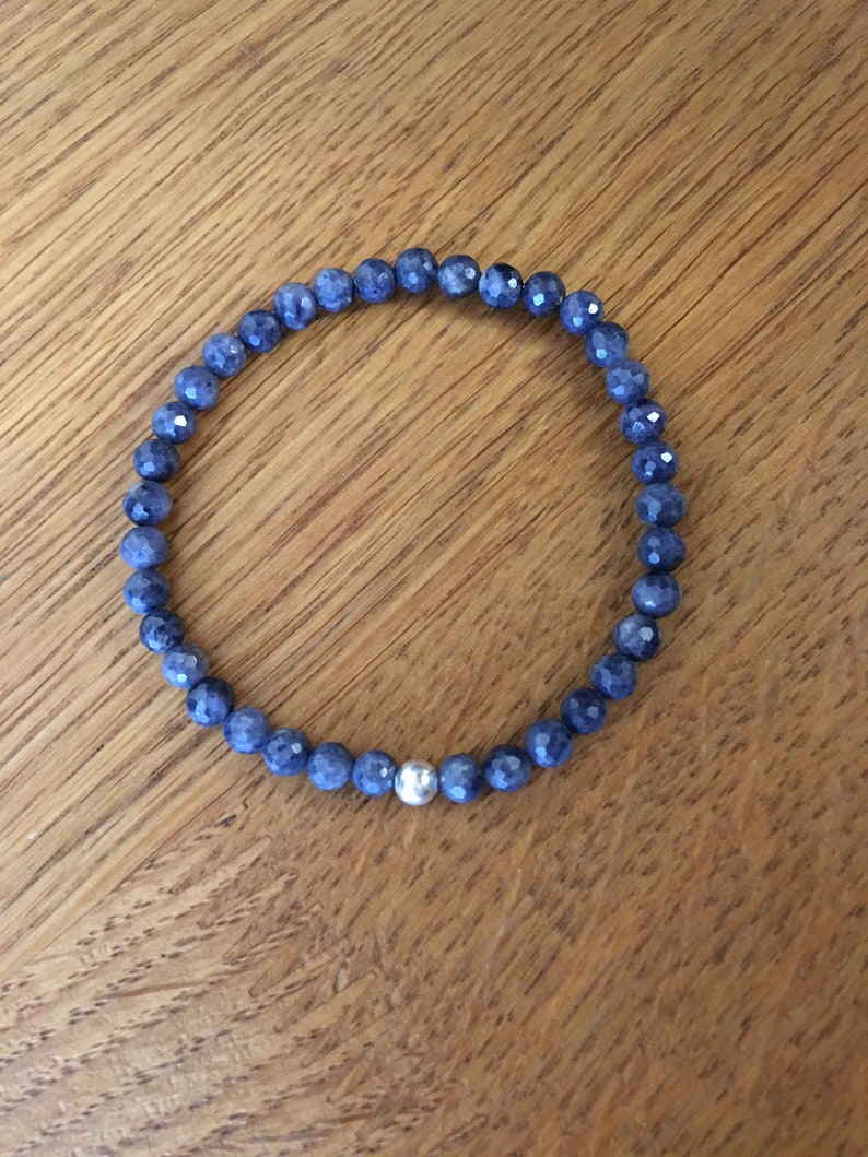 Blue Sapphire Bracelet Handmade Gemstone Bracelet Grade A Genuine Sapphire Stone Yoga Crystal Bracelet Meditation September Birthstone image 6