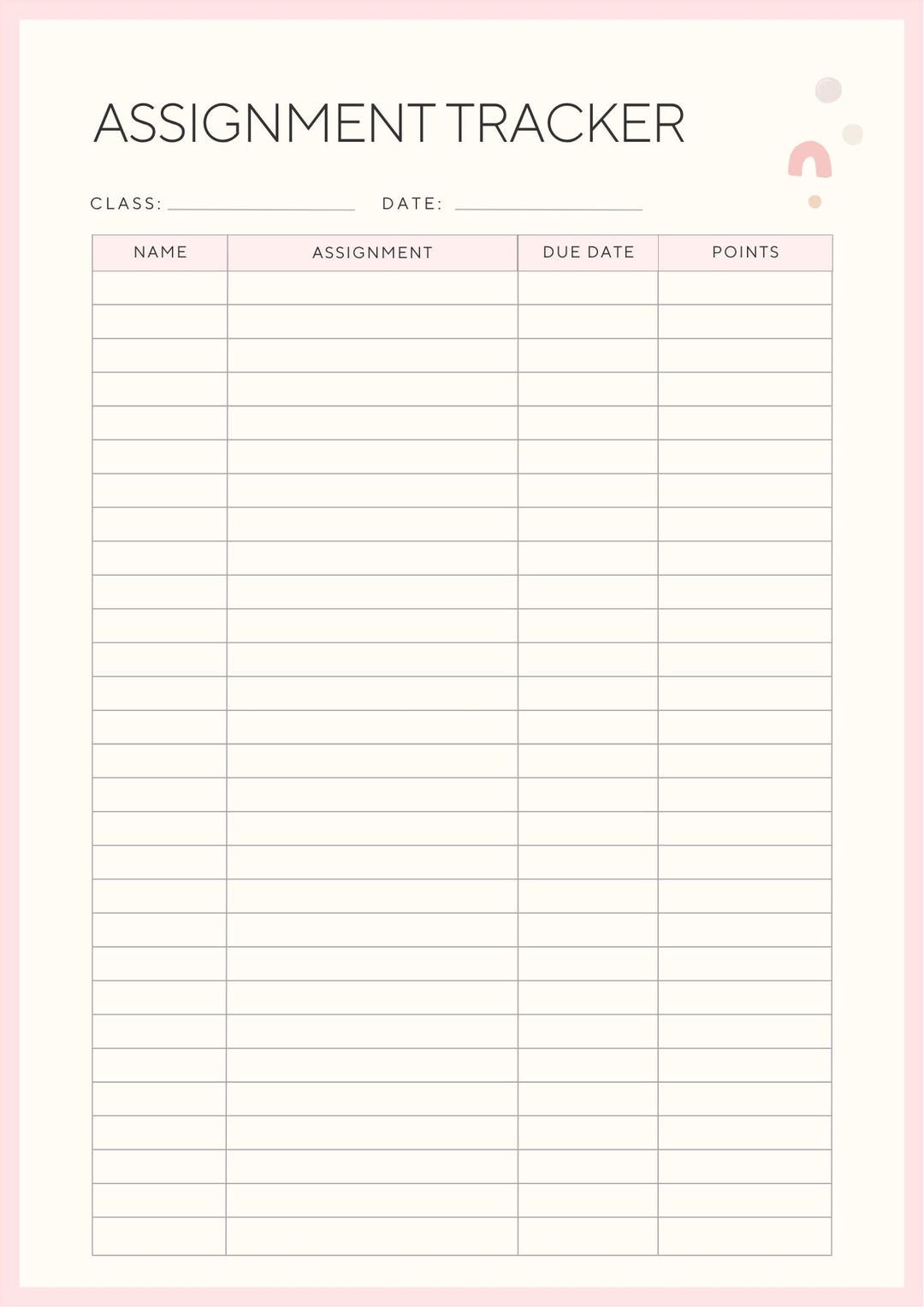 Assignment Tracker Printable | Student Planner PDF (instant Download ...