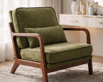 Mid Century Modern Chair Solid Wooden Frame Accent Chair