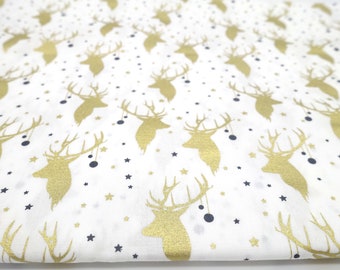 Cotton, deer, gold, glitter, on white, Christmas