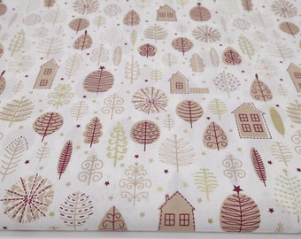 Cotton, cottages, golden fir trees, glitter, Christmas