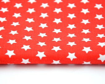Cotton, 1 cm white stars on red, Christmas