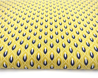 Cotton, dark blue drops on mustard yellow