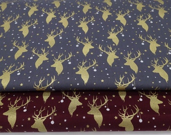 Cotton, deer, gold, glitter, on blue, Christmas