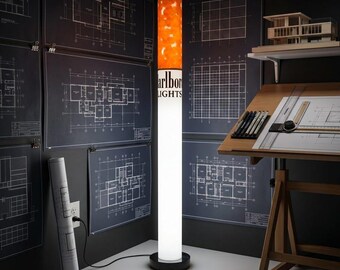 Marlboro Lamp Vintage Style Giant Cigarette Floor Lamp Handmade Acrylic LED - Nostalgic Retro Collector Lamp, Unique Vintage Lamps Gift Lamp