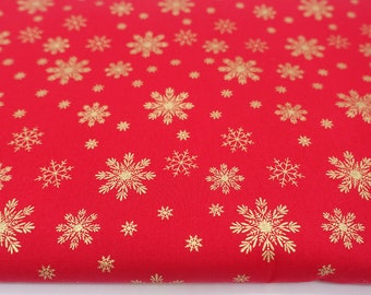 Baumwolle, goldene, glitzer Schneeflocken, auf rot, Weihnachten