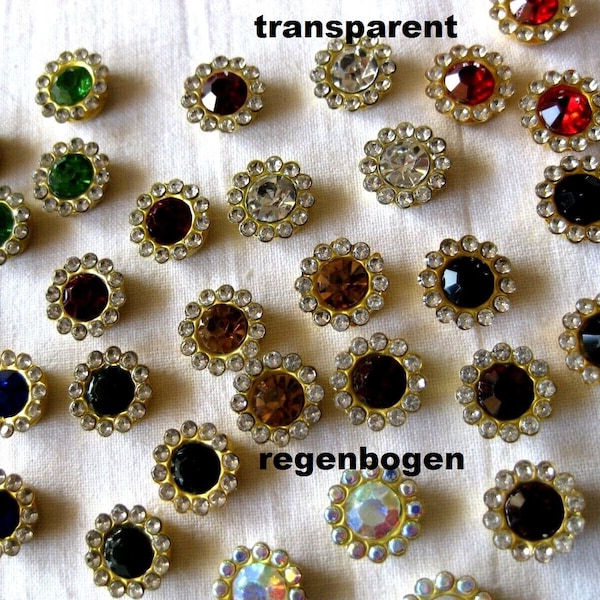 30 acrylic rhinestone stones with gold edging,approx.12 mm,round,for sewing, P36.2