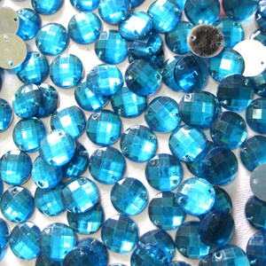 300 Acryl-Strass-Glitzersteine rund 12mm zum Aufnähen türkis  St5E