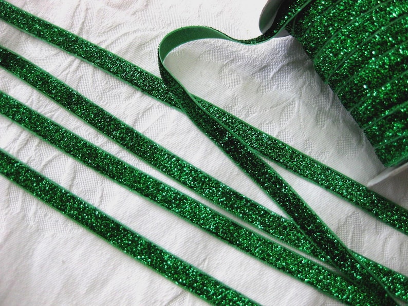 5m Lurex ribbon, glitter ribbon, decorative ribbon, color selectable, 10mm wide, DIY (1.10 Euro per meter) (2) Green