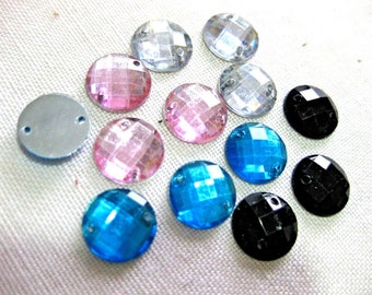 100 runde Acryl-Strass-Glitzersteine,12 mm,zum Aufnähen,Farbe wählbar  St5