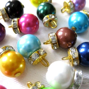 30 Acryl-Perlen mit Öse und Schmucksteinchen,verschiedenen Farben, 10x15mm   A5.