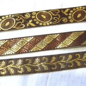 Borte Webband Brokatborte Braun-Gold Mittelalter verschiedene Muster ca34mm  B53