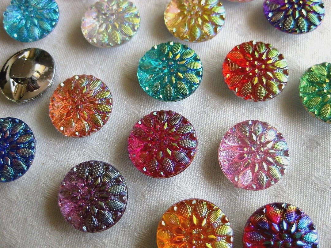 10 Jacket Eyelet Buttons, Round, 20 Mm, Multicolored, Shimmering, Color ...