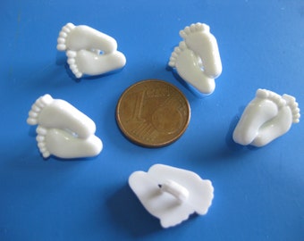 10 botones de pie pequeños, blancos, aproximadamente 10 x 15 mm, K107