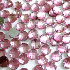 300 strass acryliques, ronds, 12 mm, à coudre, rose, St5E