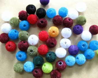 50 boules de perles de velours, couleurs mélangées, ca.8 mm, acrylique A55