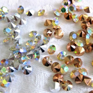100 rhinestones pointed bottom, pointed cone, 3.8 mm, glitter stones, for crafting, colorful shimmering, ss16E