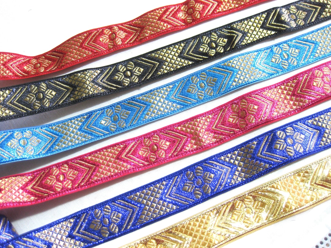 Border Woven Ribbon Various Colors Shiny Floral Running Meter Approx ...