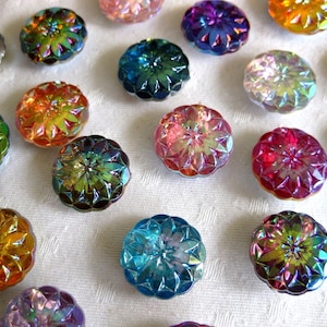10 runda knappar, 20 mm, flerfärgade, skimrande, öljettknappar, färgvalbar, plast K19.1E