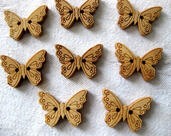 8 houten knopen vlinder naturel ca. 16 x 22 mm K98.2E