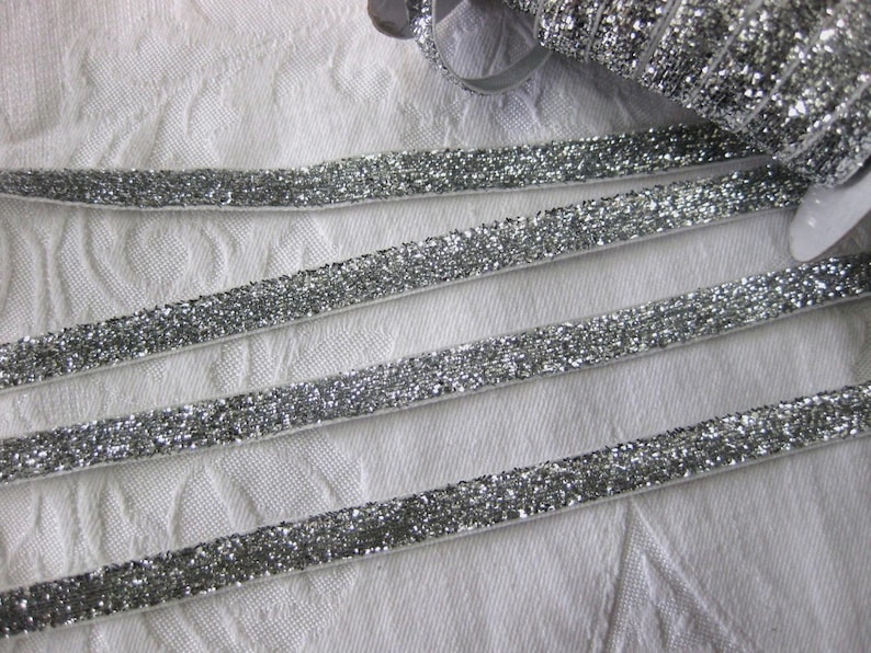5m Lurex ribbon, glitter ribbon, decorative ribbon, color selectable, 10mm wide, DIY (1.10 Euro per meter) (2) Silver