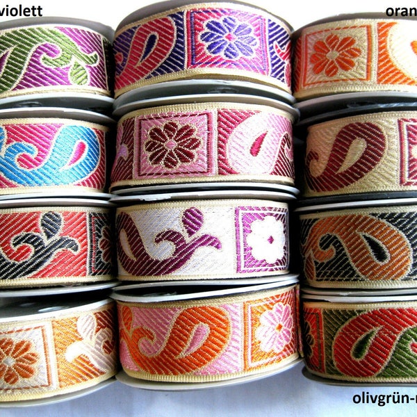 Border with paisley pattern, weaving ribbon, different colors, lfm, approx.30 mm wide B97