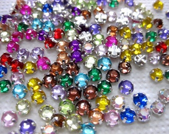 100 acrylic rhinestones with edging, approx. 5 mm, to sew on, color selectable, P5