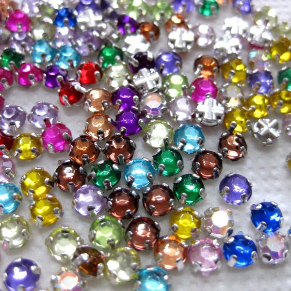 100 Acryl Strass Steine mit Einfassung,ca.5mm,zum Aufnähen,Farbe wählbar, P5