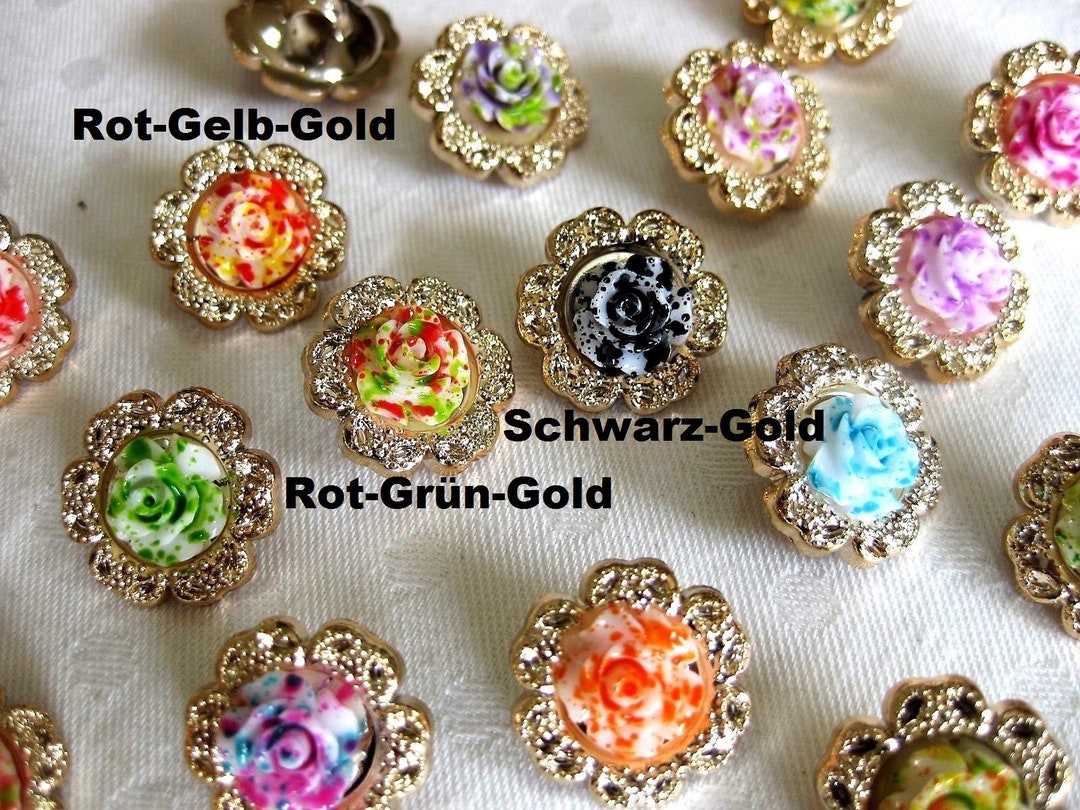 7 Pretty Buttons, Roses, Two-tone, Color Selectable, Approx. 18 Mm, K ...