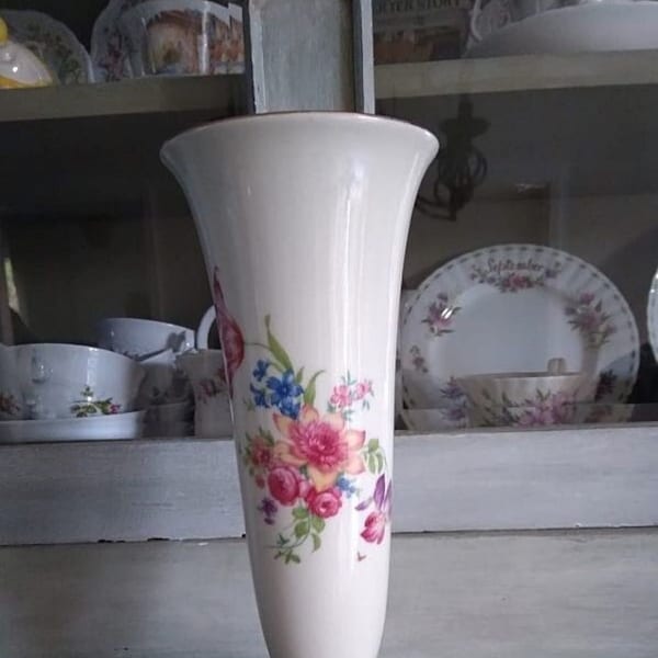 Blumenvase, Vase, 50/60er Jahre, Vintage, Porzellan, Alka Bavaria Meissen, Goldrand, Blumenmuster, Tulpen, Rosen
