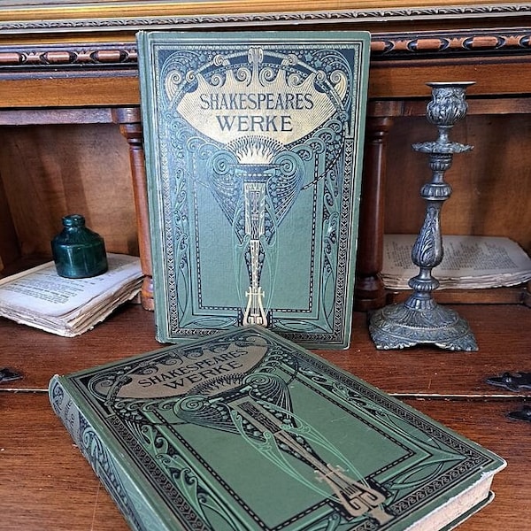 Shakespeares Werke, 2 antike Prachtausgaben, um 1900, 2 Bände, illustriert, antiquarisch, Weltliteratur