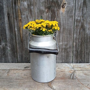 Alte Alu-Milchkanne mit Holzgriff, 2 Liter, dicht, Bauernkanne, rustikale Vase, Gartendeko, Vintage Garten, Landhaus