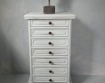 Small old chest of drawers, old, white, shabby chic, vintage, country style, upcycled