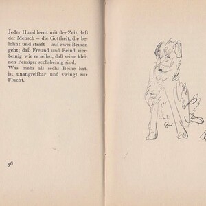 May include: A black and white illustration of a dog sitting on its hind legs. The dog has a long snout and floppy ears. The illustration is drawn in a simple style.
