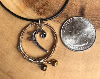 Recycled Guitar String Necklace with Treble or Bass Clef